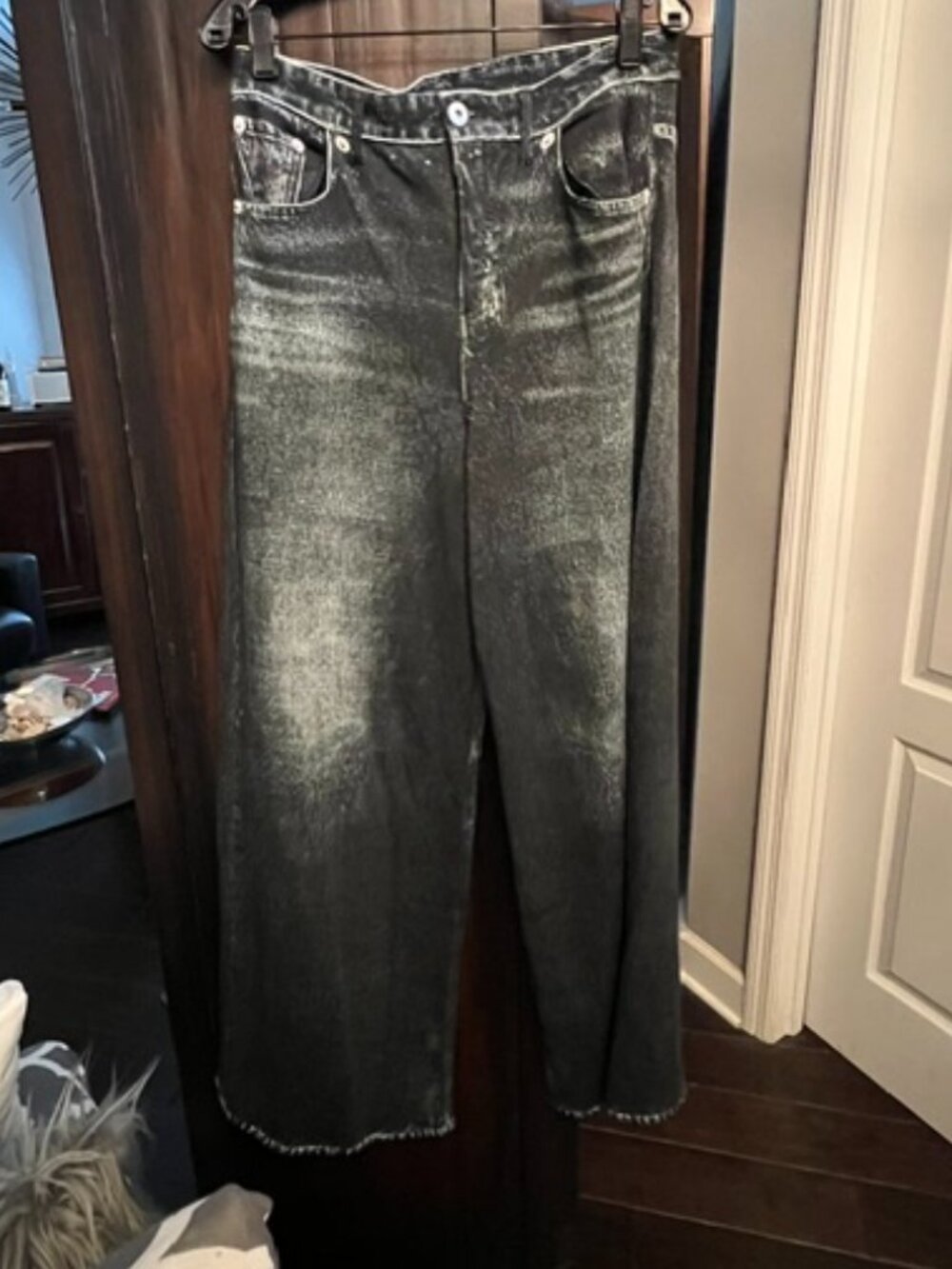 Elan Trompe L'Oeil Printed Denim Wide Leg Jeggings Pants XL